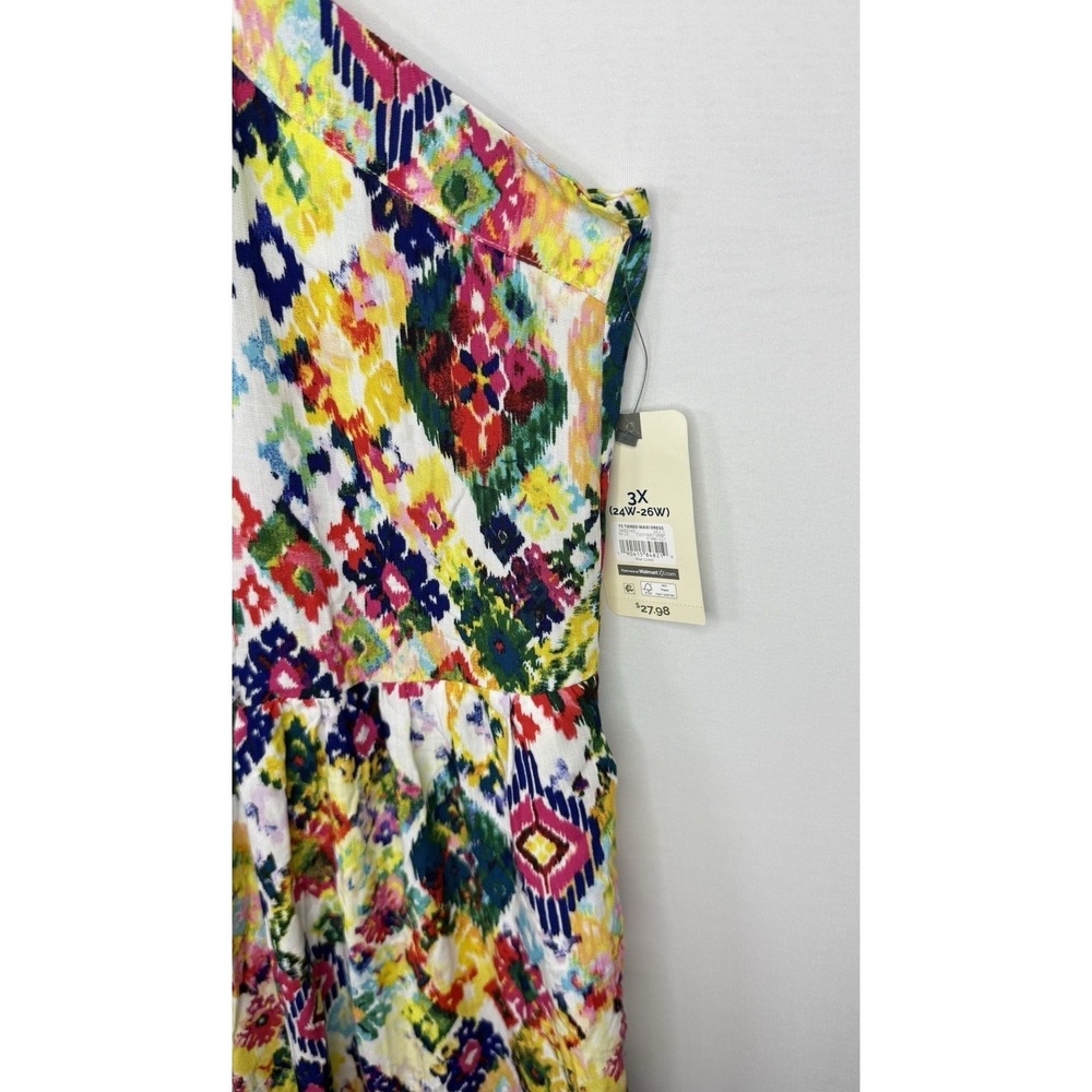 Terra & Sky Women's 3X Colorful Tiered Maxi Dress Sleeveless NWT $20
